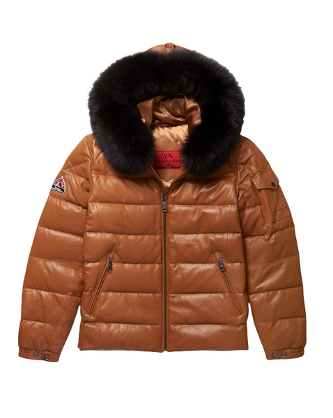 Leather bubble goose jacket online