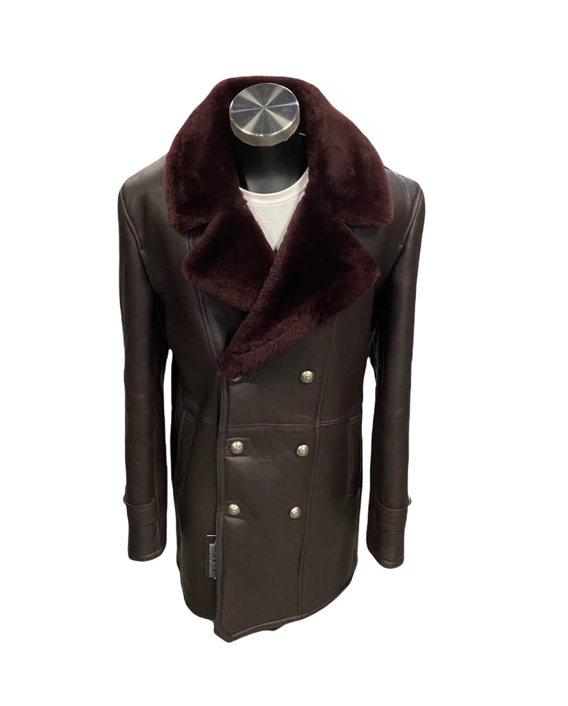 JAKEWOOD Sheepskin Shearling Nappa Finish Trench Coat Brown Denim Clothing Shop